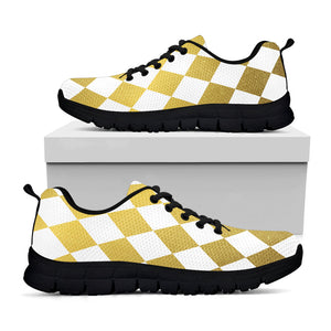 White And Gold Harlequin Pattern Print Black Running Shoes