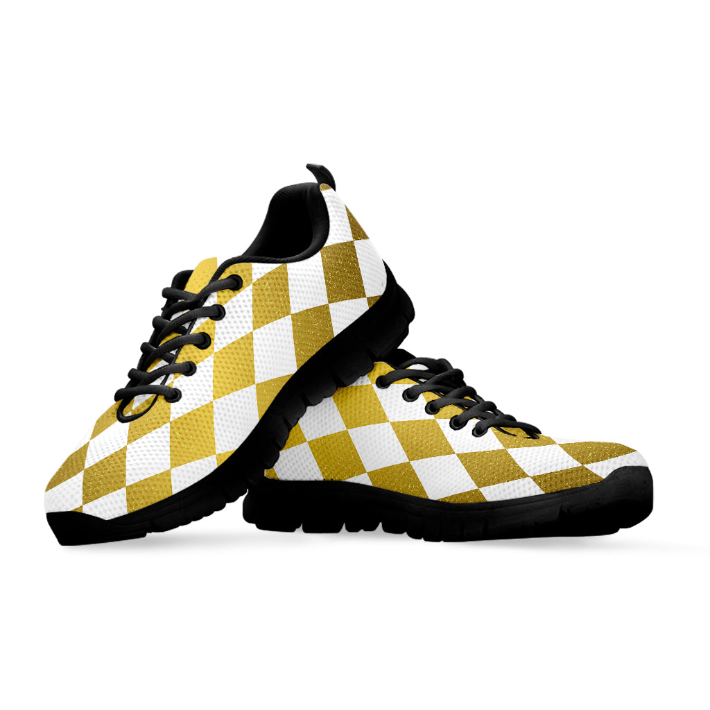 White And Gold Harlequin Pattern Print Black Running Shoes