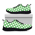 White And Green Checkered Print Black Running Shoes