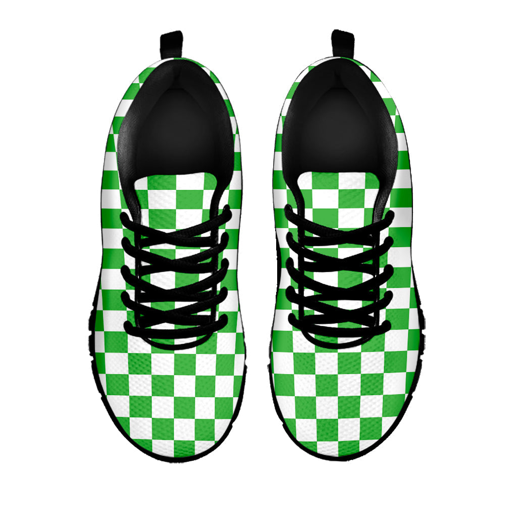 White And Green Checkered Print Black Running Shoes