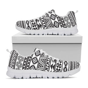 White And Grey Aztec Pattern Print White Running Shoes
