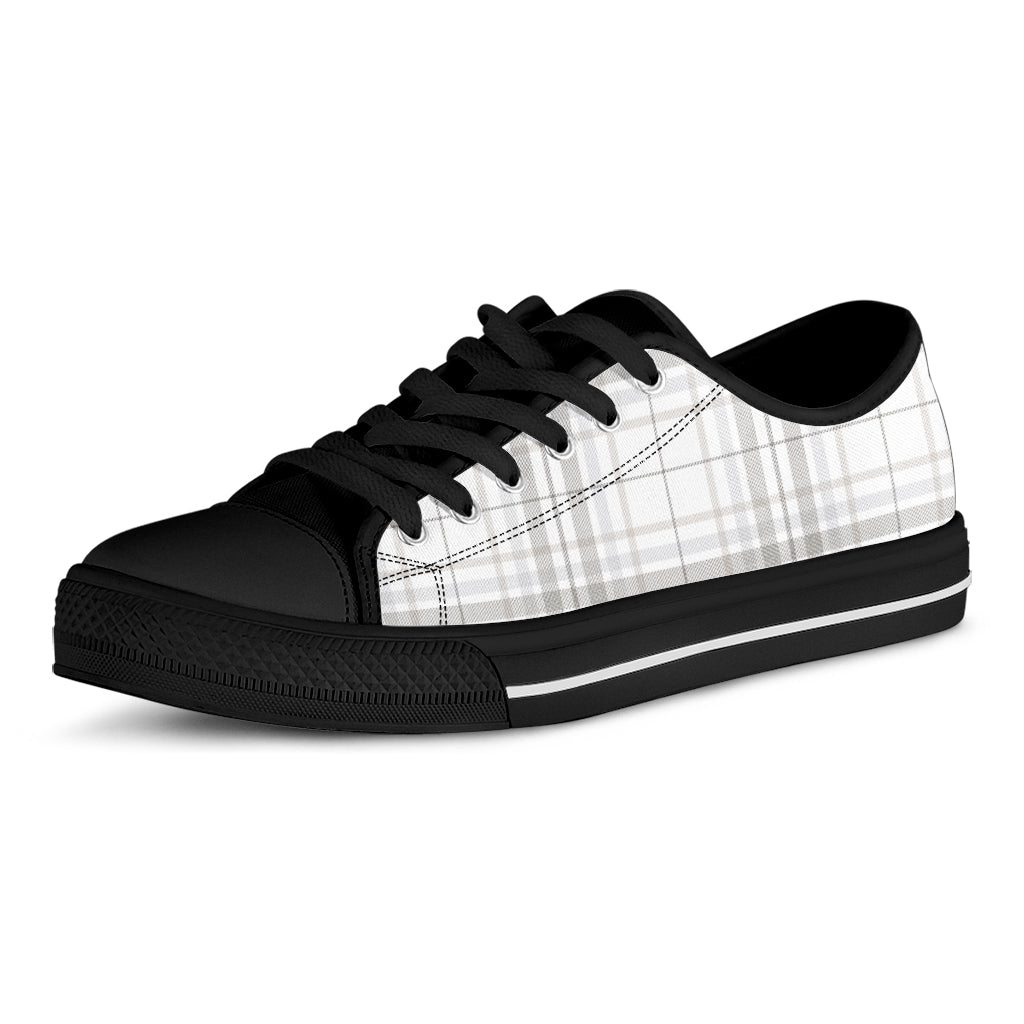 White And Grey Plaid Pattern Print Black Low Top Sneakers