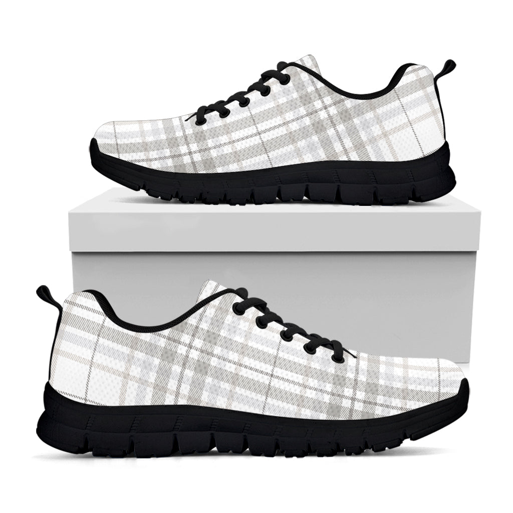 White And Grey Plaid Pattern Print Black Running Shoes