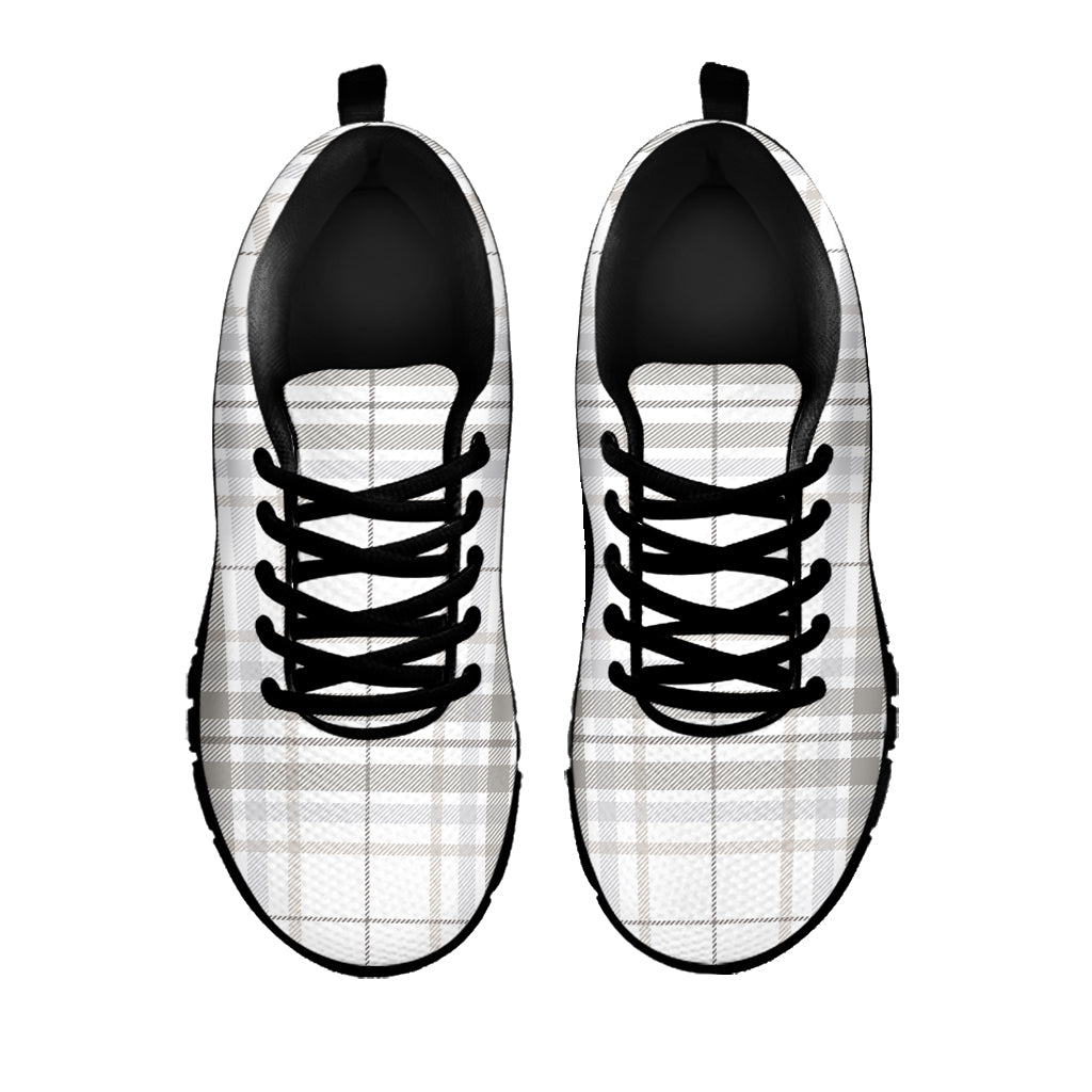 White And Grey Plaid Pattern Print Black Running Shoes