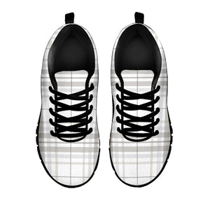 White And Grey Plaid Pattern Print Black Running Shoes
