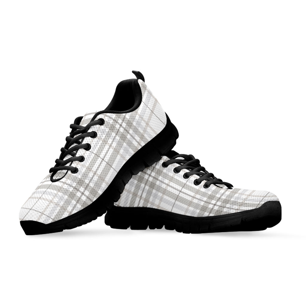 White And Grey Plaid Pattern Print Black Running Shoes