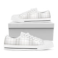 White And Grey Plaid Pattern Print White Low Top Sneakers