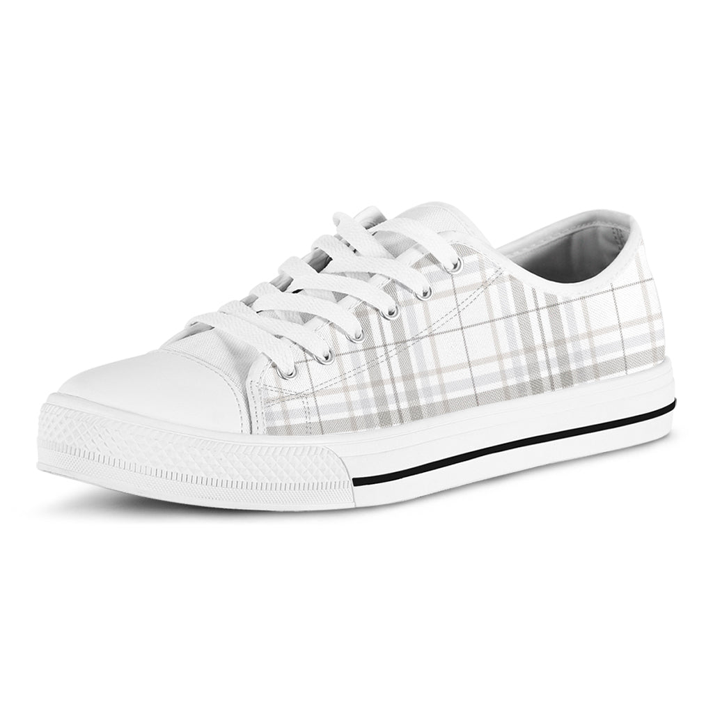White And Grey Plaid Pattern Print White Low Top Sneakers