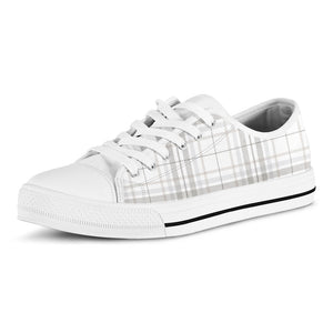White And Grey Plaid Pattern Print White Low Top Sneakers