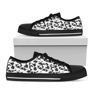 White And Grey Shark Pattern Print Black Low Top Sneakers