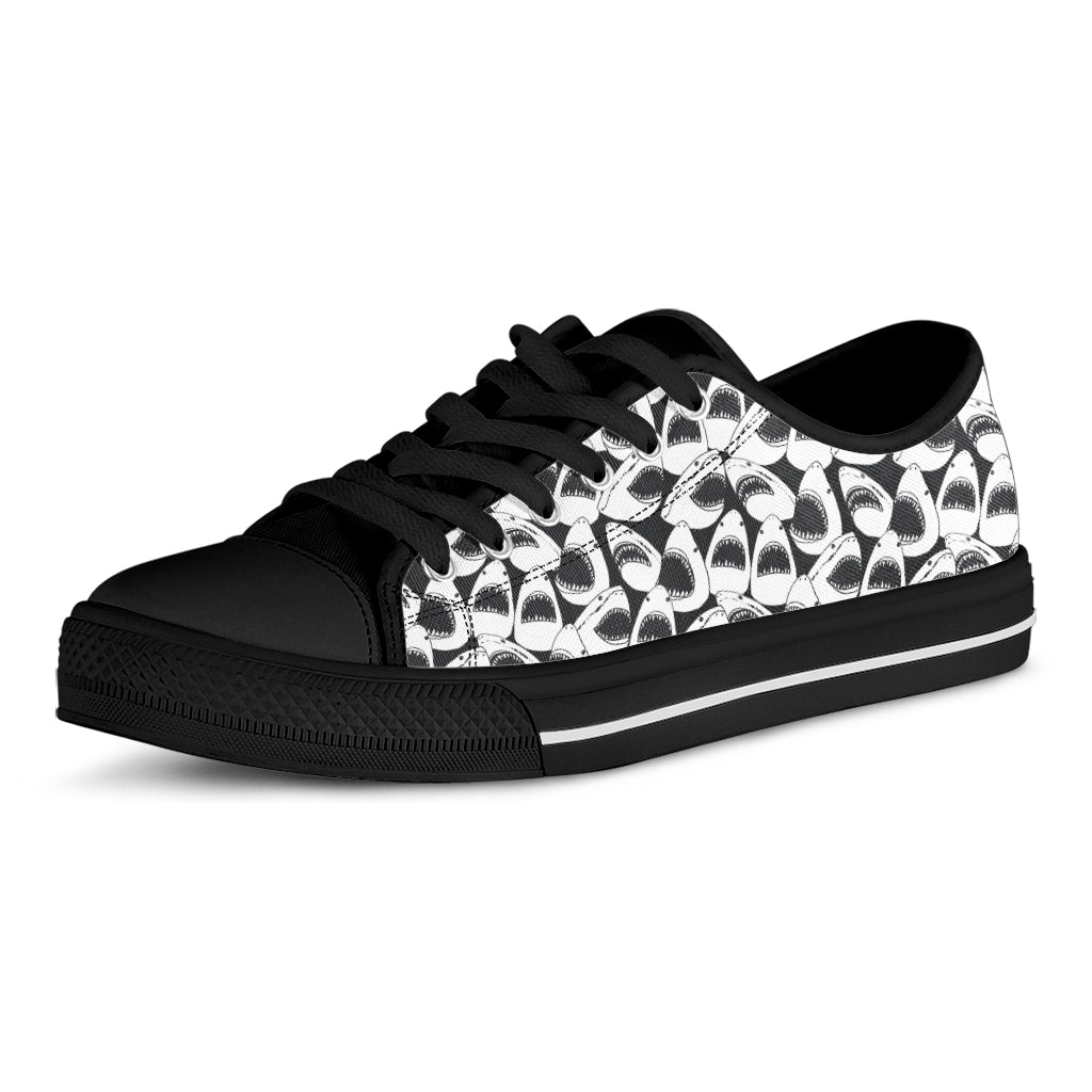 White And Grey Shark Pattern Print Black Low Top Sneakers