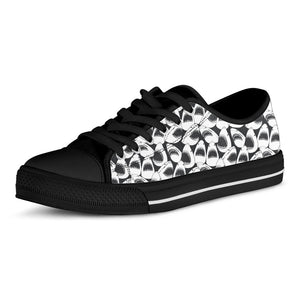 White And Grey Shark Pattern Print Black Low Top Sneakers