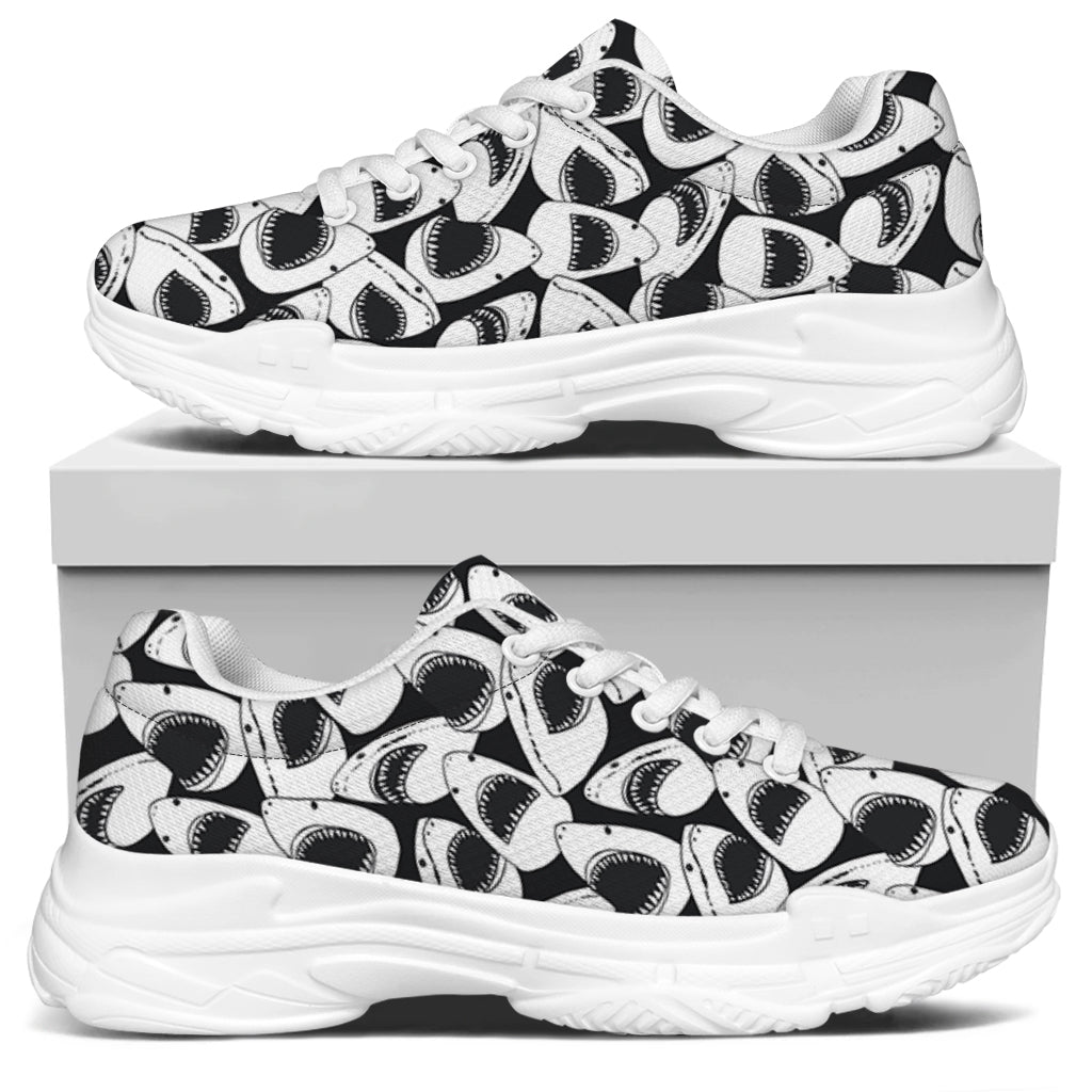 White And Grey Shark Pattern Print White Chunky Shoes