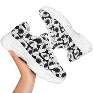 White And Grey Shark Pattern Print White Chunky Shoes