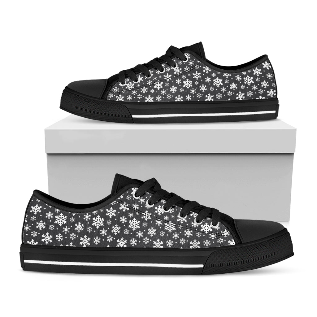 White And Grey Snowflake Pattern Print Black Low Top Sneakers
