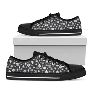 White And Grey Snowflake Pattern Print Black Low Top Sneakers