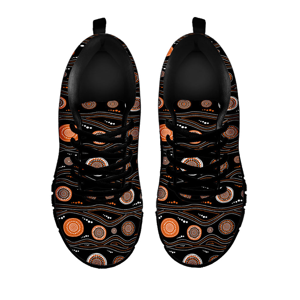 White And Orange Aboriginal Dot Print Black Running Shoes