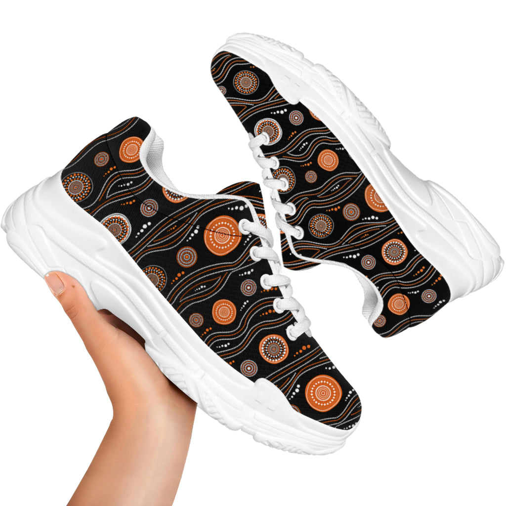 White And Orange Aboriginal Dot Print White Chunky Shoes