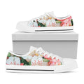 White And Pink Alstroemeria Print White Low Top Sneakers
