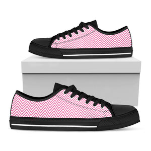 White And Pink Zigzag Pattern Print Black Low Top Sneakers