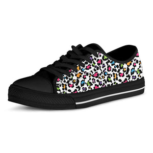 White And Rainbow Leopard Print Black Low Top Sneakers