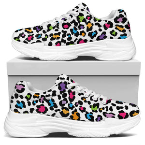 White And Rainbow Leopard Print White Chunky Shoes