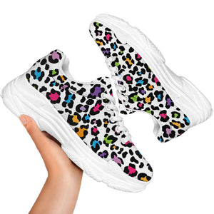 White And Rainbow Leopard Print White Chunky Shoes