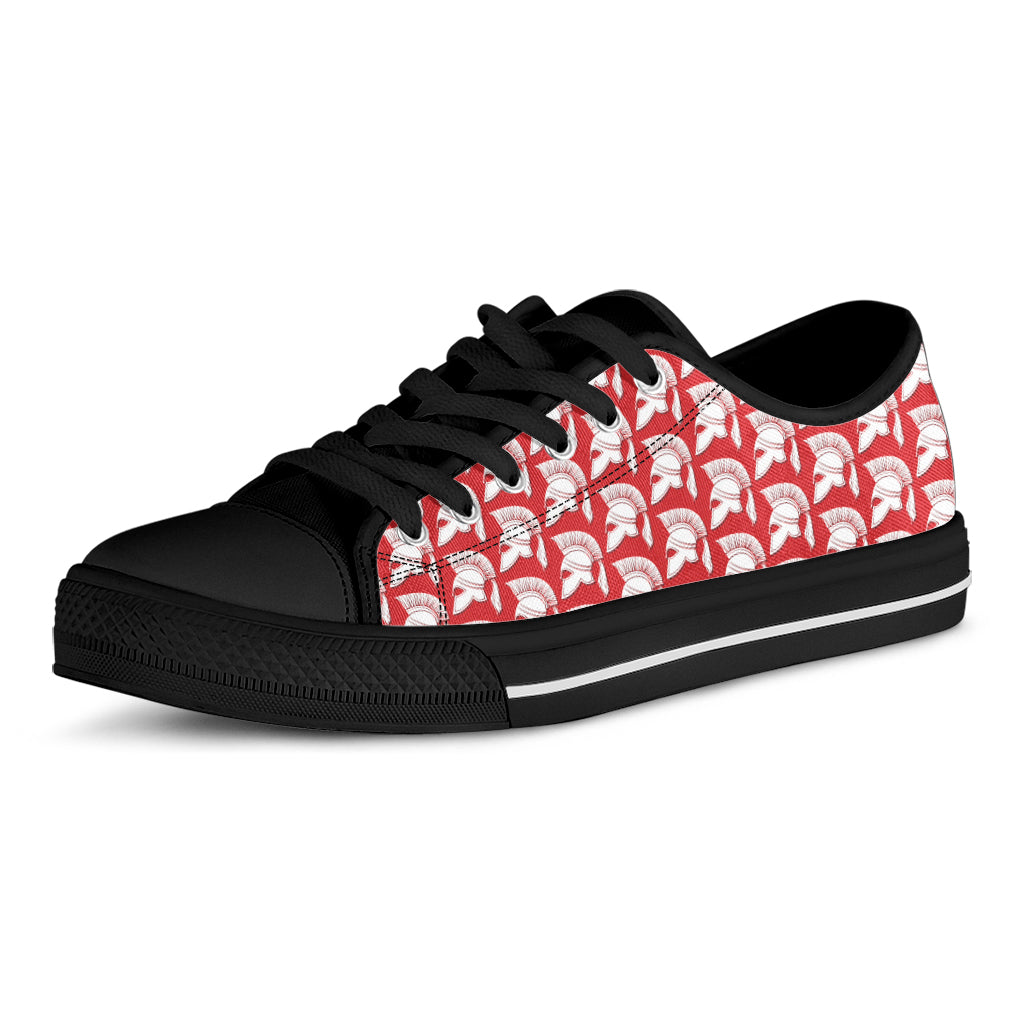 White And Red Spartan Pattern Print Black Low Top Sneakers