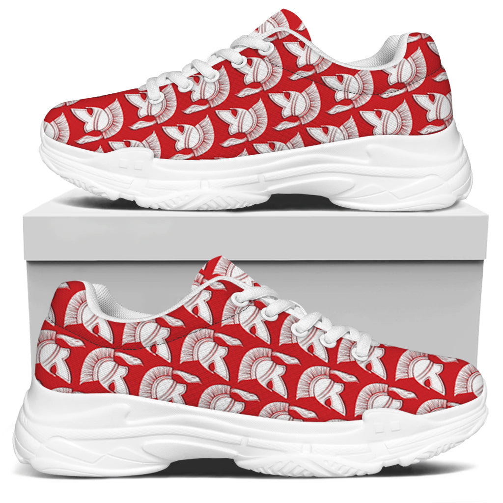 White And Red Spartan Pattern Print White Chunky Shoes