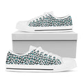 White And Teal Leopard Print White Low Top Sneakers