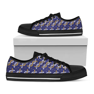 White And Yellow DNA Pattern Print Black Low Top Sneakers