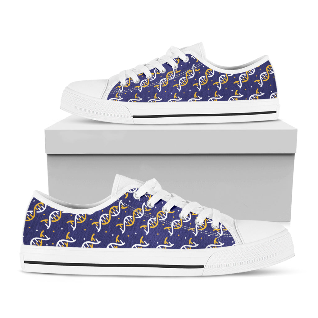 White And Yellow DNA Pattern Print White Low Top Sneakers