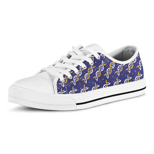 White And Yellow DNA Pattern Print White Low Top Sneakers
