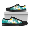 White And Yellow Plumeria In Water Print Black Low Top Sneakers