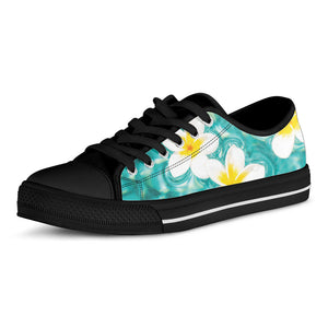 White And Yellow Plumeria In Water Print Black Low Top Sneakers