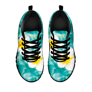 White And Yellow Plumeria In Water Print Black Running Shoes