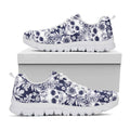 White Blue Skull Floral Pattern Print White Running Shoes