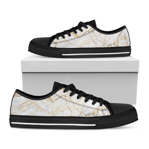 White Brown Grunge Marble Print Black Low Top Sneakers