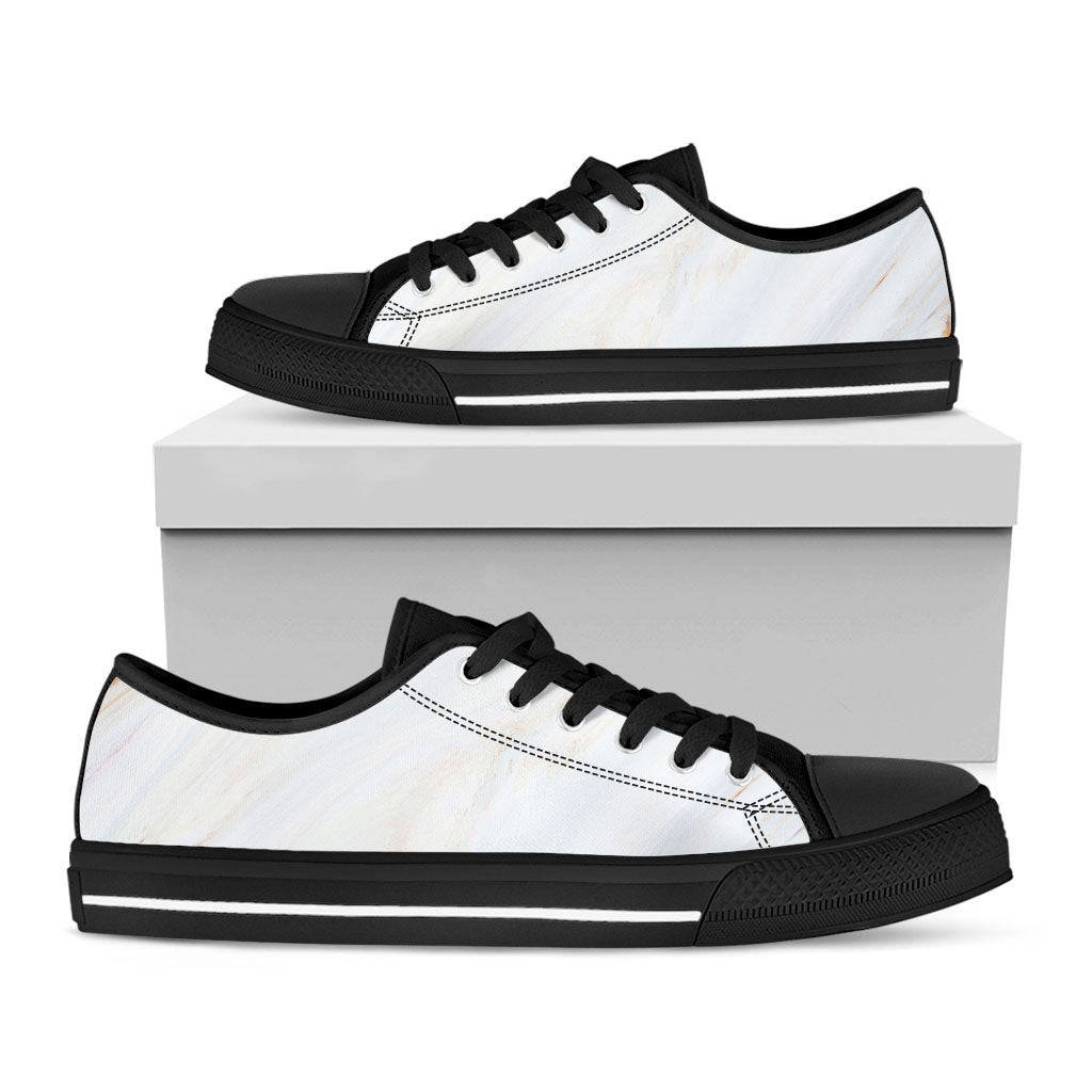 White Brown Smooth Marble Print Black Low Top Sneakers