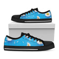 White Daisy Flower Print Black Low Top Sneakers