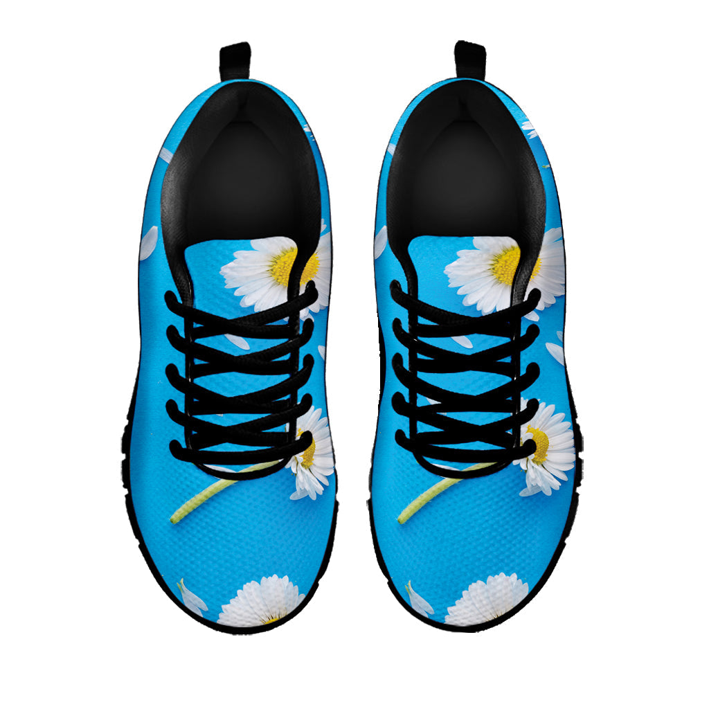White Daisy Flower Print Black Running Shoes