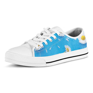 White Daisy Flower Print White Low Top Sneakers