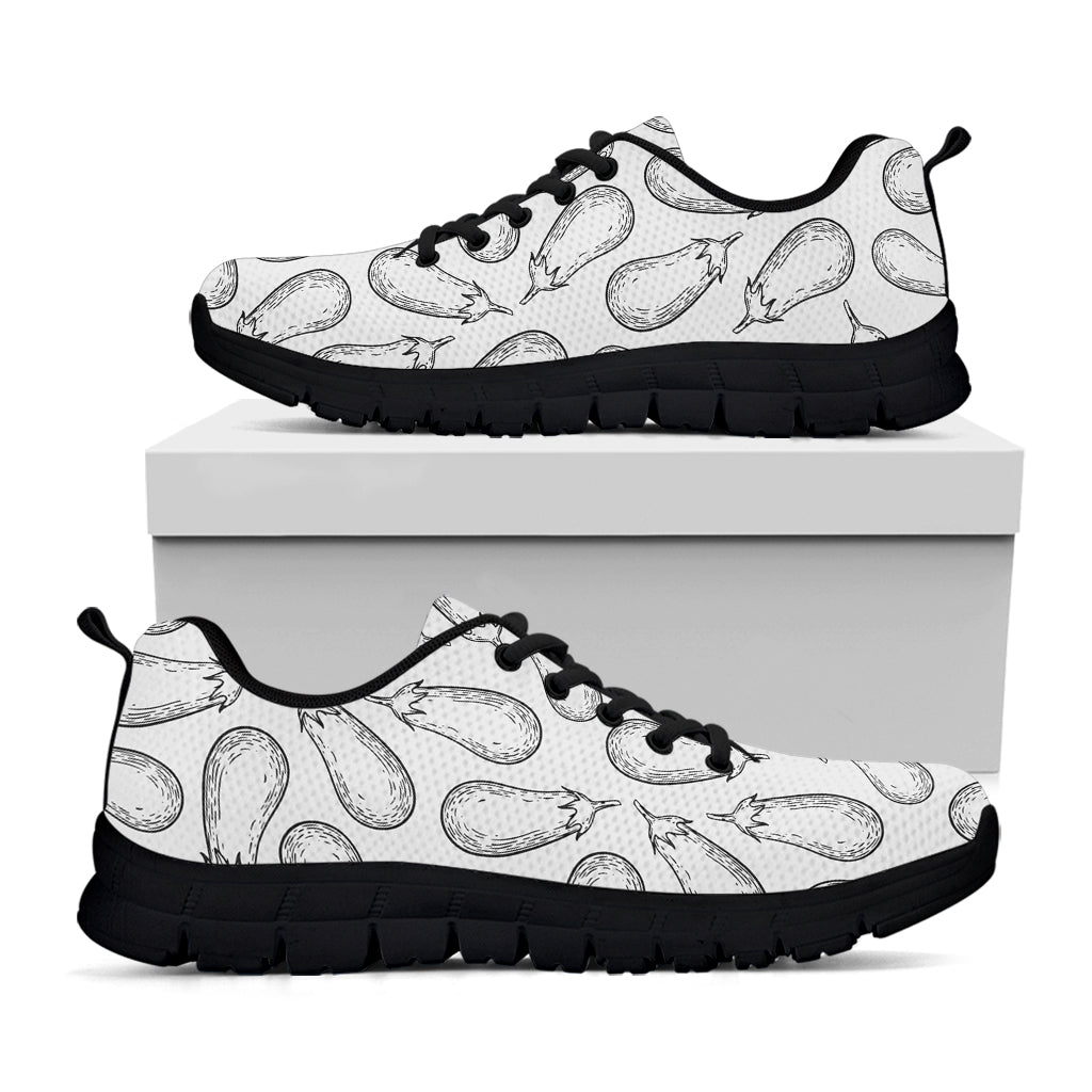 White Eggplant Drawing Print Black Running Shoes