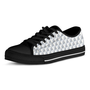 White Geometric Cube Shape Pattern Print Black Low Top Sneakers