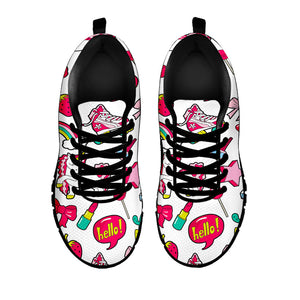 White Girly Unicorn Pattern Print Black Running Shoes