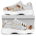 White Gold Grunge Marble Print White Chunky Shoes