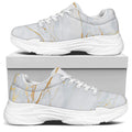 White Gold Scratch Marble Print White Chunky Shoes