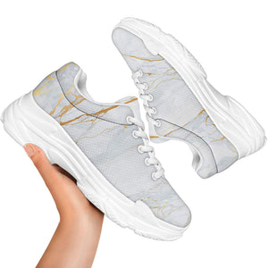 White Gold Scratch Marble Print White Chunky Shoes
