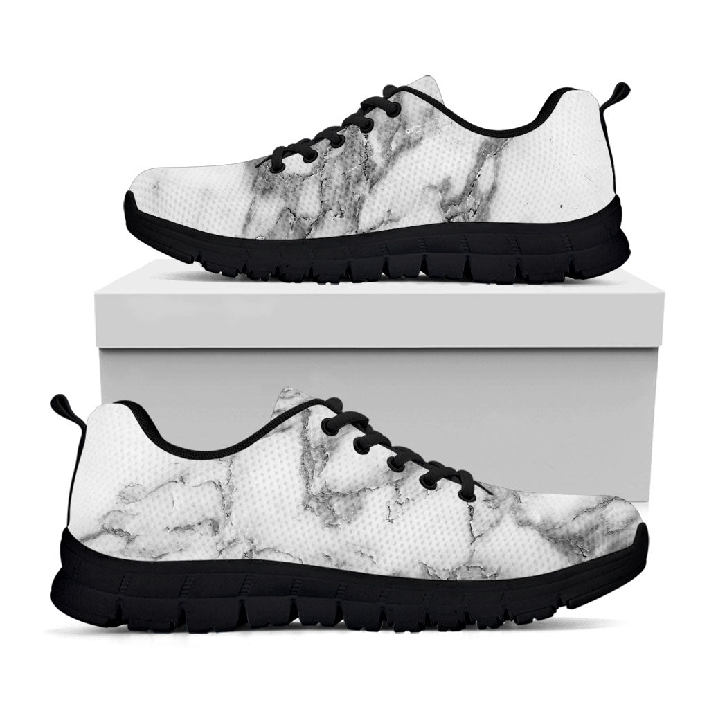 White Gray Marble Print Black Running Shoes