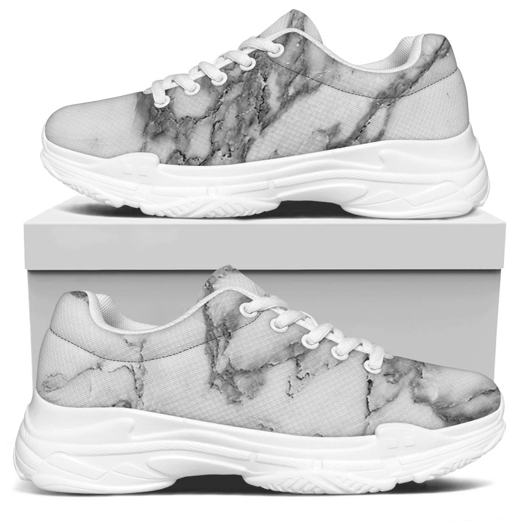 White Gray Marble Print White Chunky Shoes
